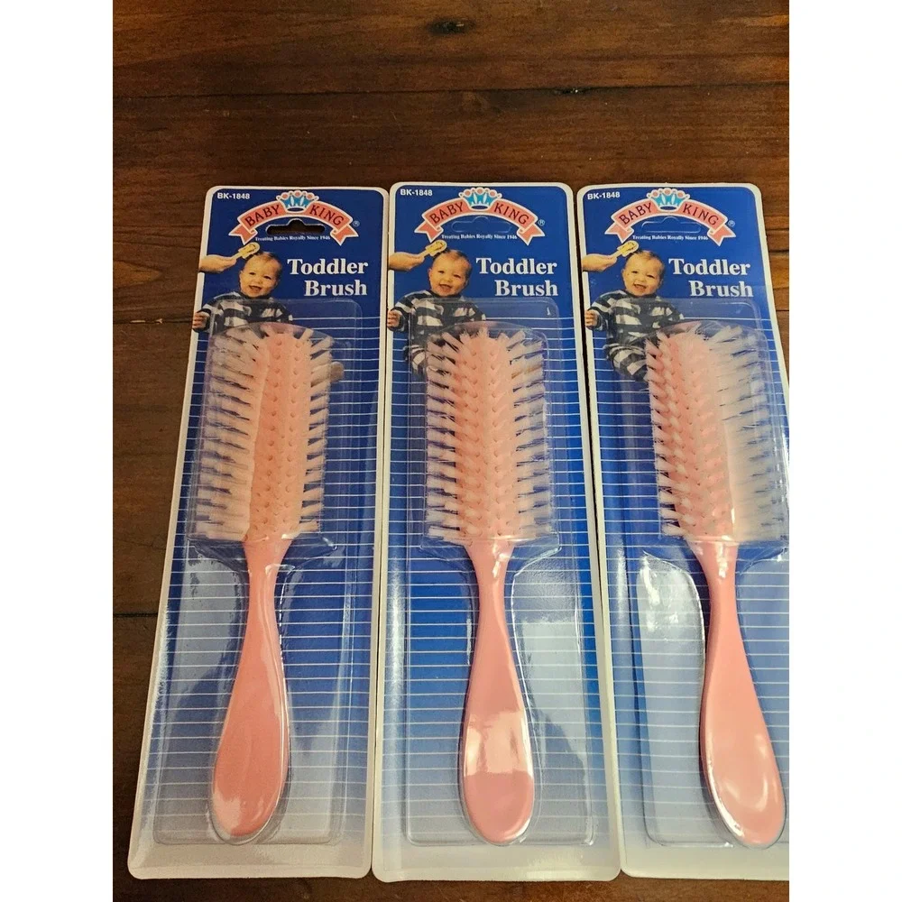 Baby King Toddler Brush 3 Pack Pink Vintage 2002 Soft Nylon Bristles BK-1848 NEW